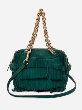 Burberry Green Suede Fringe Mini Chain Bag With Strap